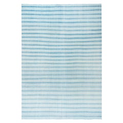 Tapis Dhurrie indien vintage rayé bleu Doris Leslie Blau