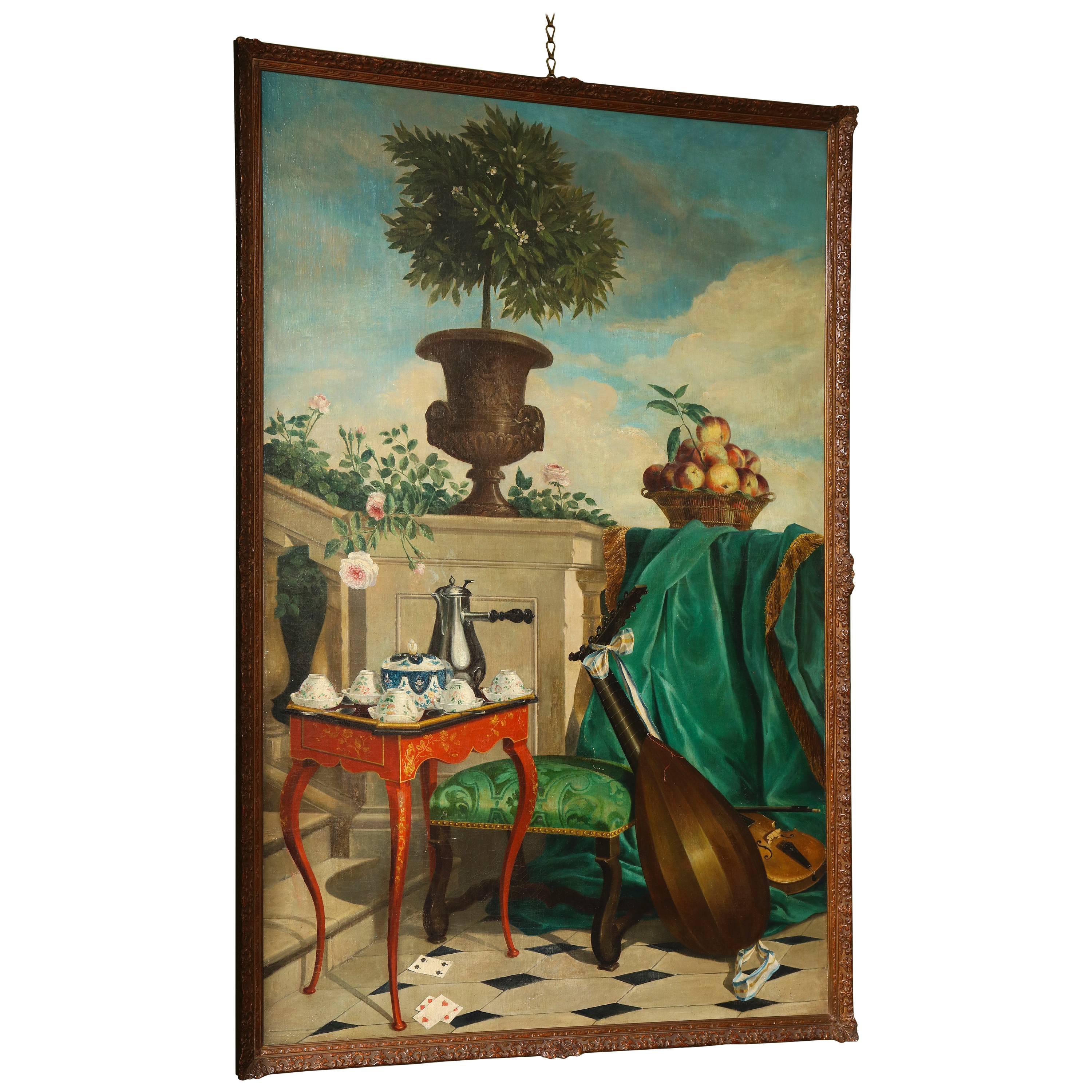 "Still Life Painting of a Garden Terrace, " Oil on Canvas, French, circa 1820 For Sale