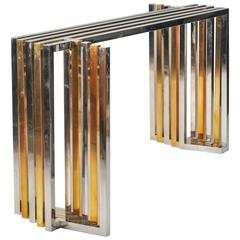 1970s Italian Dining Table Base in Chrome and Brass