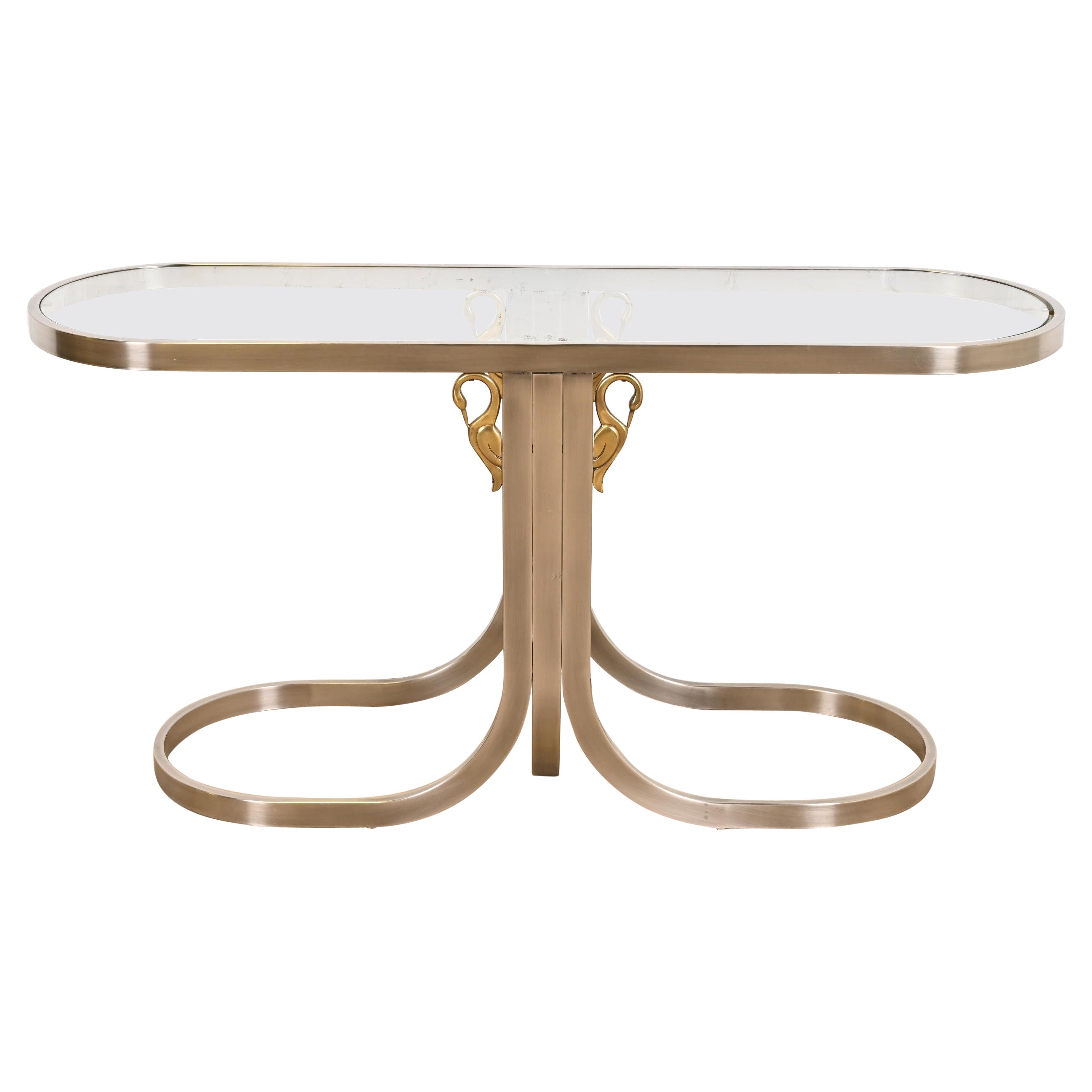 Design Institute America Modern Brushed Steel and Brass Glass Top Swan Table