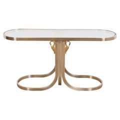 Design Institute America Modern Brushed Steel and Brass Glass Top Swan Table