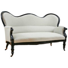 French Napoleon III Upholstered Sofa in Ebonized Wood, circa 1870