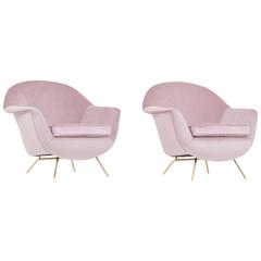 Pair of Old Pink Italian Lounge Chairs, 1950s