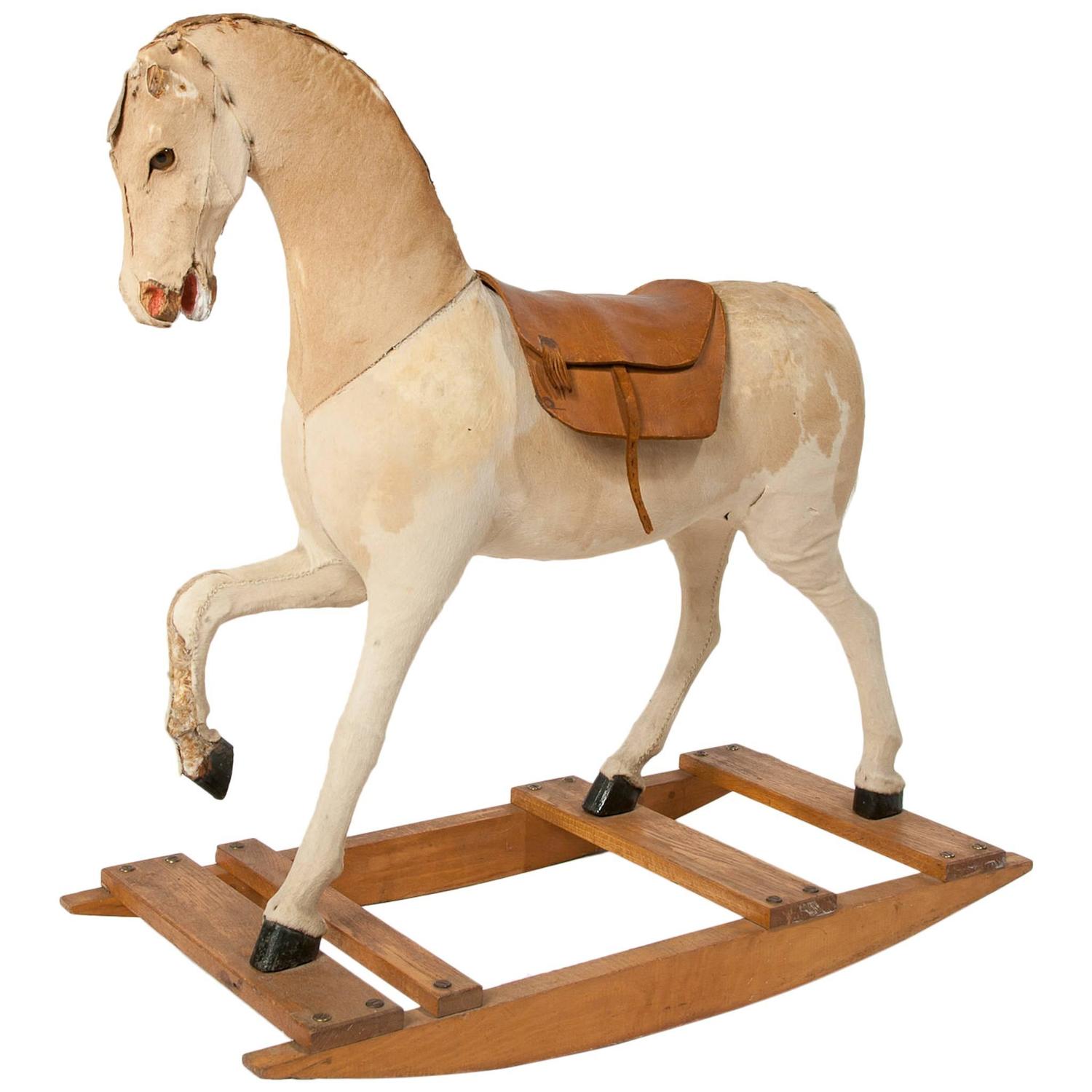 Antique Victorian Rocking Horse on Oak Base For Sale at 1stdibs