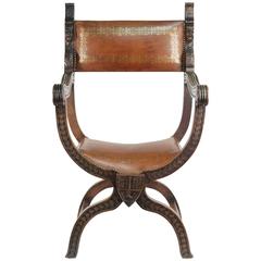 Important Dagobert Armchair in Walnut with Leather and Gold Embossing 