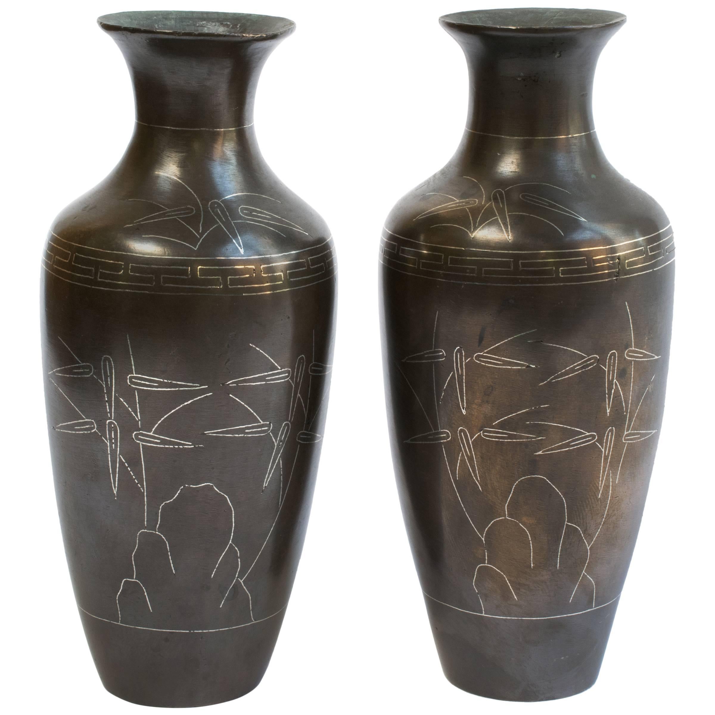 Pair of Signed Shih So Vases