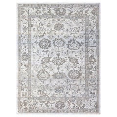 Vintage Persian Oushak Area Rugs Circa 1990 - Wool Black and white Design - 88087
