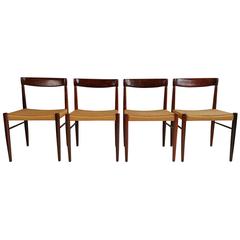 Set of Four Rosewood and Rush Dining Chairs H.W.Klein for Bramen, Denmark