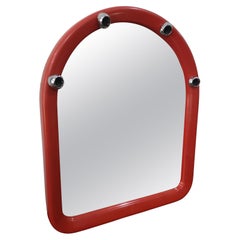 Miroir de salle de bain vintage à 4 lumières en plastique rouge des années 70