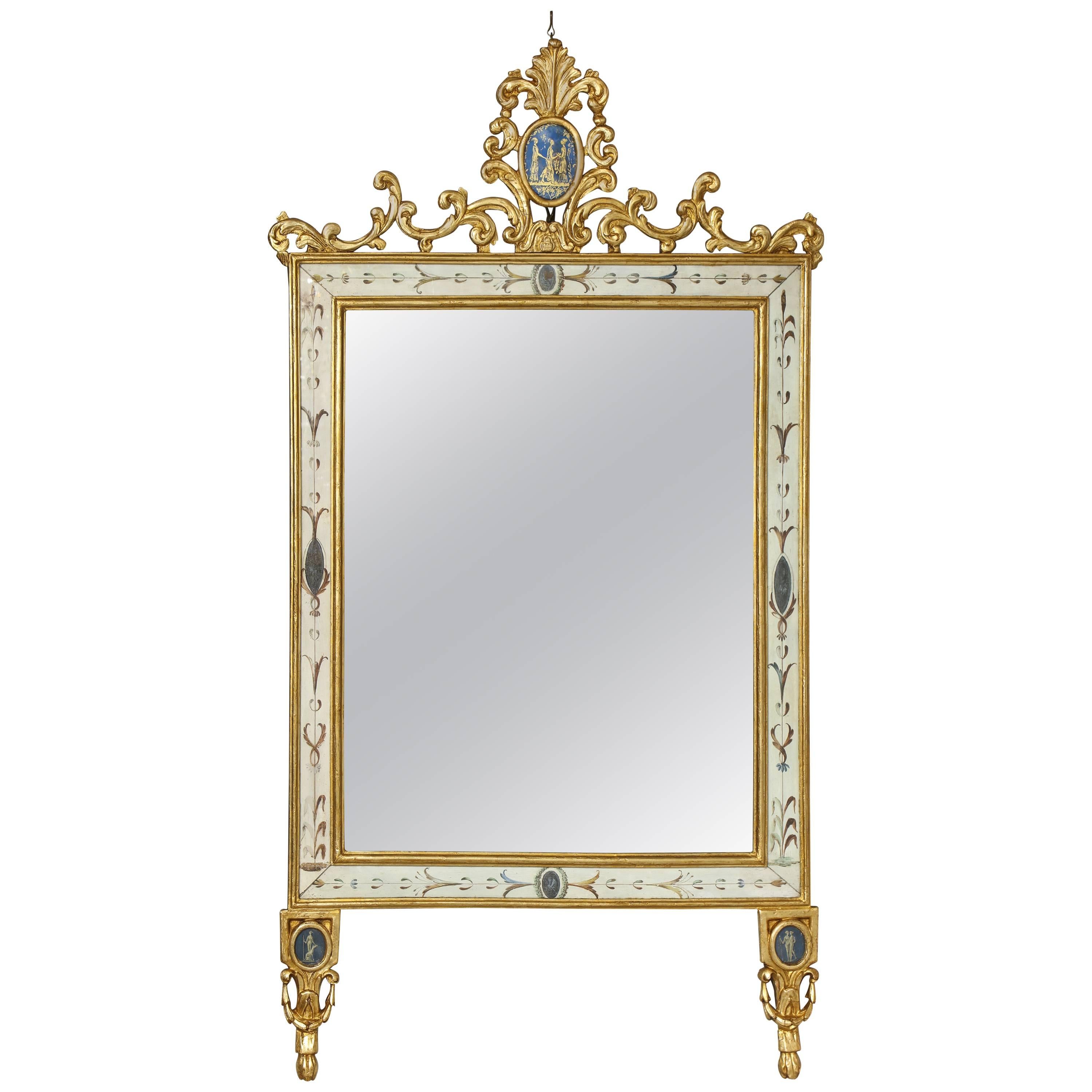 Italian Neoclassical Period Painted and Parcel Giltwood Mirror, circa 1820 For Sale