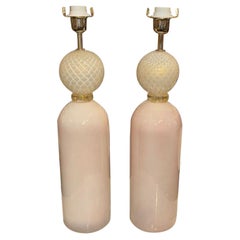 Pair of Modern Pink and Gold Murano Glass Lamps