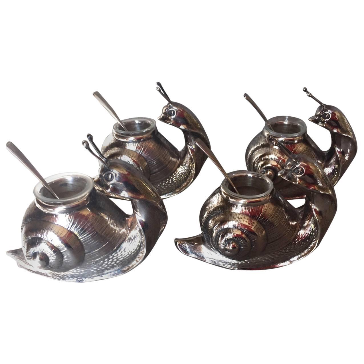 Camusso Set of Four Sterling Silver Snail Salt Cellars, Peru For Sale