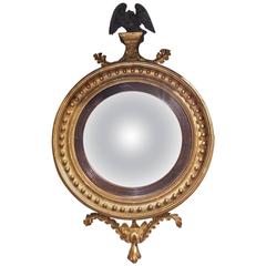 English Gilt Convex Mirror with Ebonized Perched Eagle, Circa 1810 10