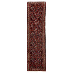 Floral Designed Antique Malayer Persian Blue Wool Runner