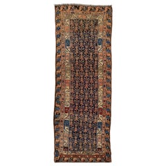 Antique Malayer Persian Blue Wool Runner with Boteh Design