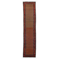 Antique Brown Wool Runner Persian Hamadan With Geometric Pattern