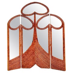 Vintage Art Nouveau Monumental Reed Folding Screen