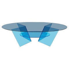 Vintage blue oval plexiglass coffee table, 1990