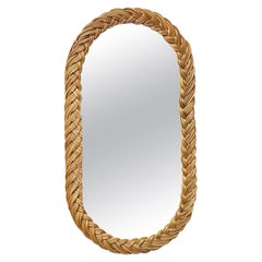 Vintage Coastal Braided Rattan Oval Mirror