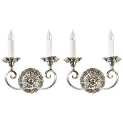 Magnificent EF Caldwell Silver over Bronze Two-Arm Sconce Pair