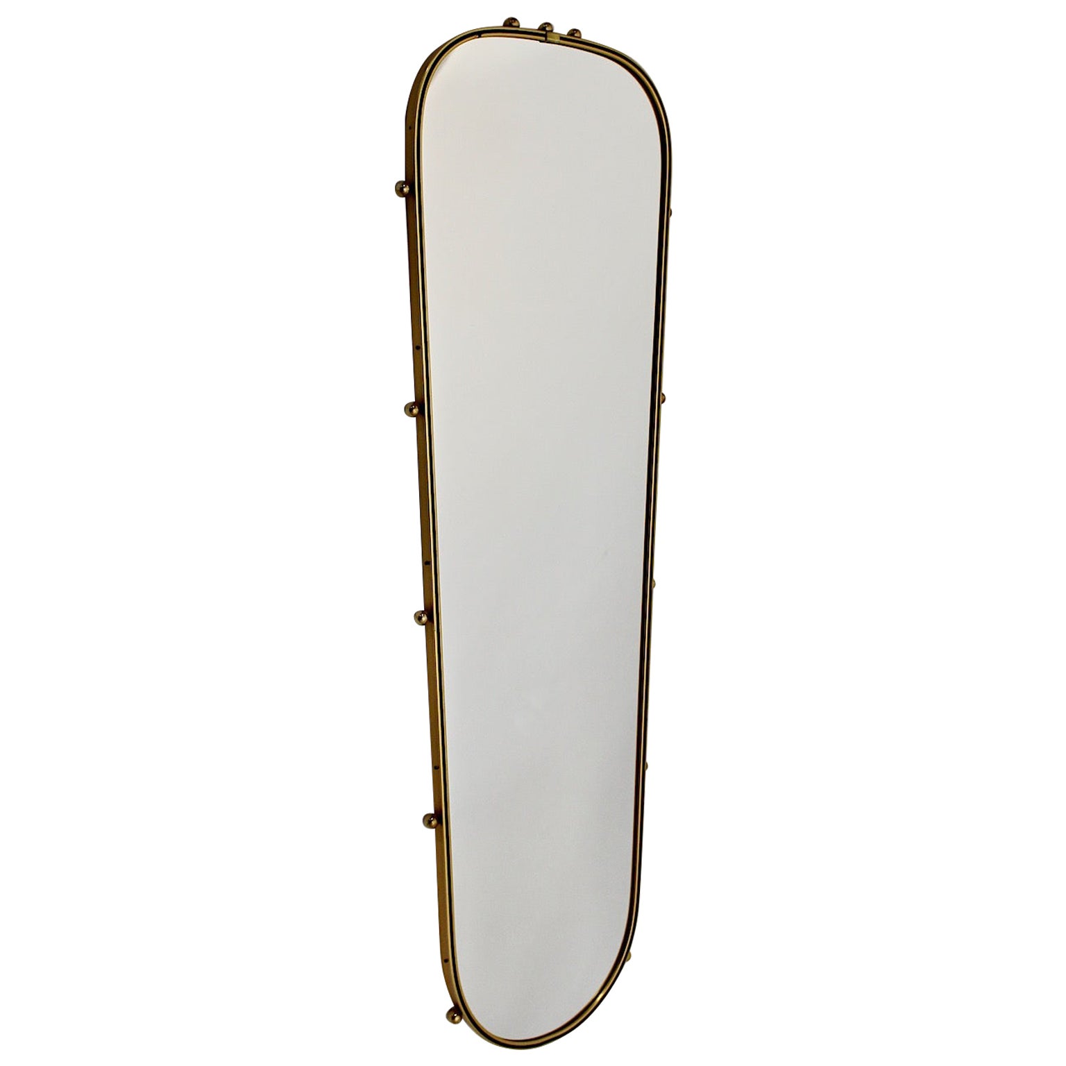 Mid Century Modern Vintage Brassed Oval Brass Bullets Floor Mirror 1960s