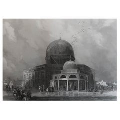Original Antiker Druck der Moschee von Omar, Jerusalem, nach David Roberts, um 1840