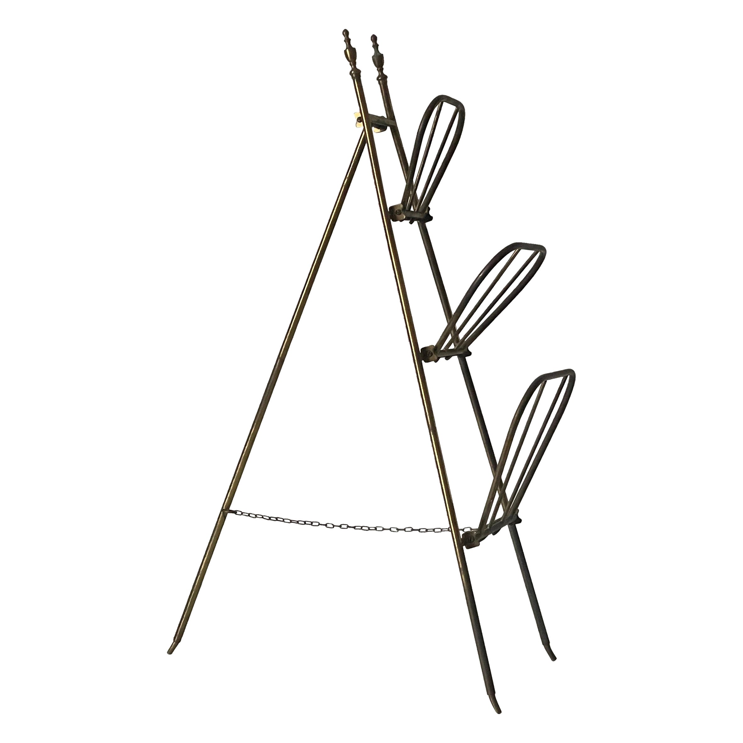 Mid-century Messing 3-tier Folding Magazine Rack Stand, 1950er Jahre, Italien