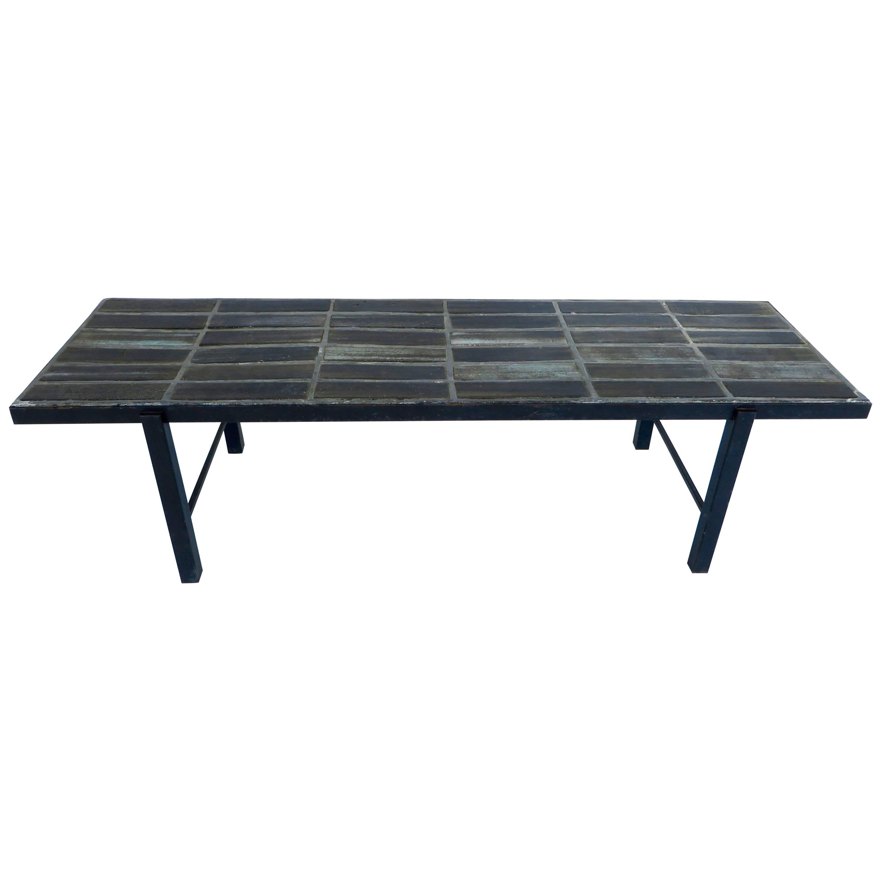 French Ceramic Tile Mosaic Blue Gray Coffee Table by Nicole Raude