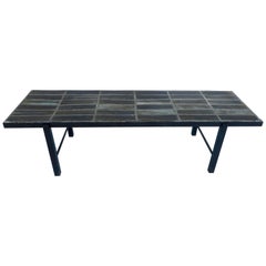 French Ceramic Tile Mosaic Blue Gray Coffee Table by Nicole Raude