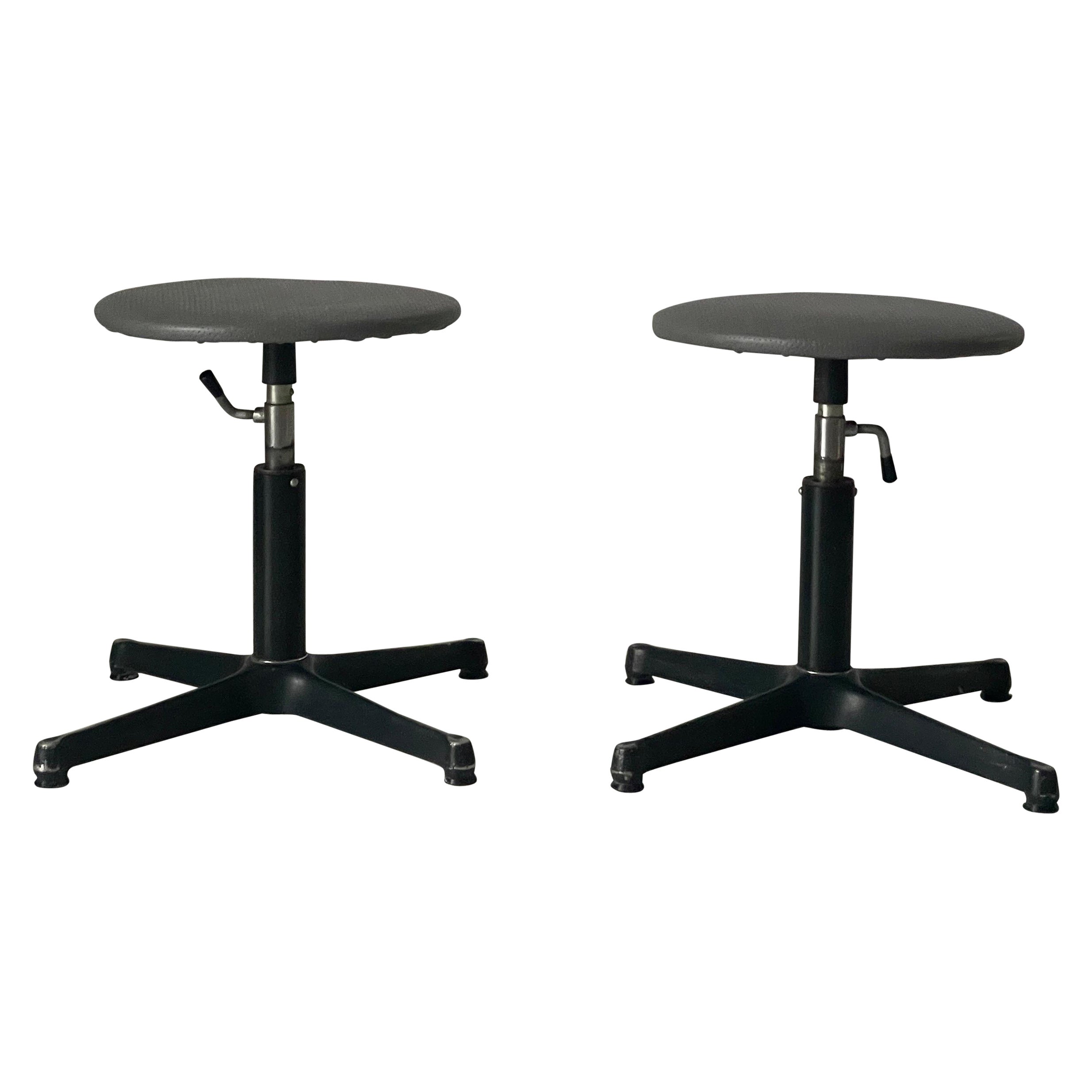 Grey Faux Leather Adjustable Height Pair of Industrial Stools, 1970s, Germany