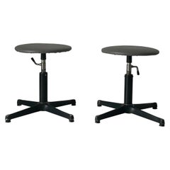 Grey Faux Leather Adjustable Height Pair of Industrial Stools, 1970s, Germany