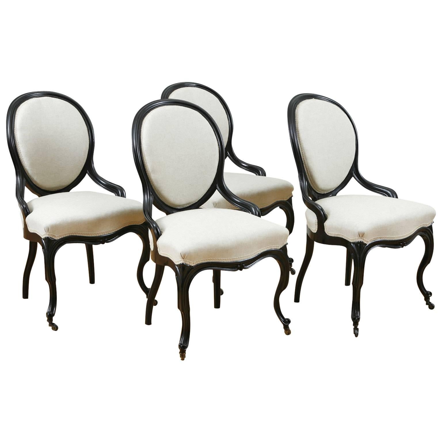 Set of Four Napoleon III Ebonized Salon Side Chairs, France, circa 1870 For Sale