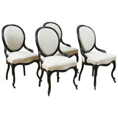 Set of Four Napoleon III Ebonized Salon Side Chairs, France, circa 1870 6