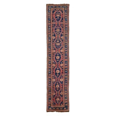 Antique Karabaugh Wool Runner In Blue and Red Designed with Tribal Pattern