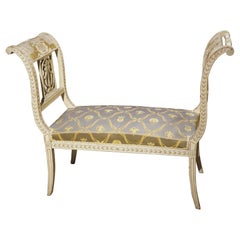 Antique 19th Century French Painted Neoclassical Style Banquette with Silk Upholstery