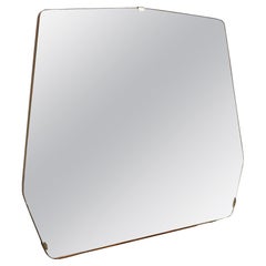 Italian mid-century modern Geometric wall mirror in brass and wood, 1950s