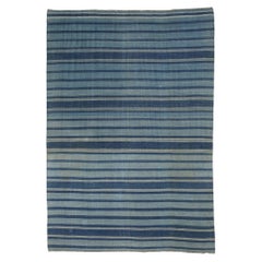 Vintage Dhurrie Rug with Navy Blue Stripes  Rug & Kilim