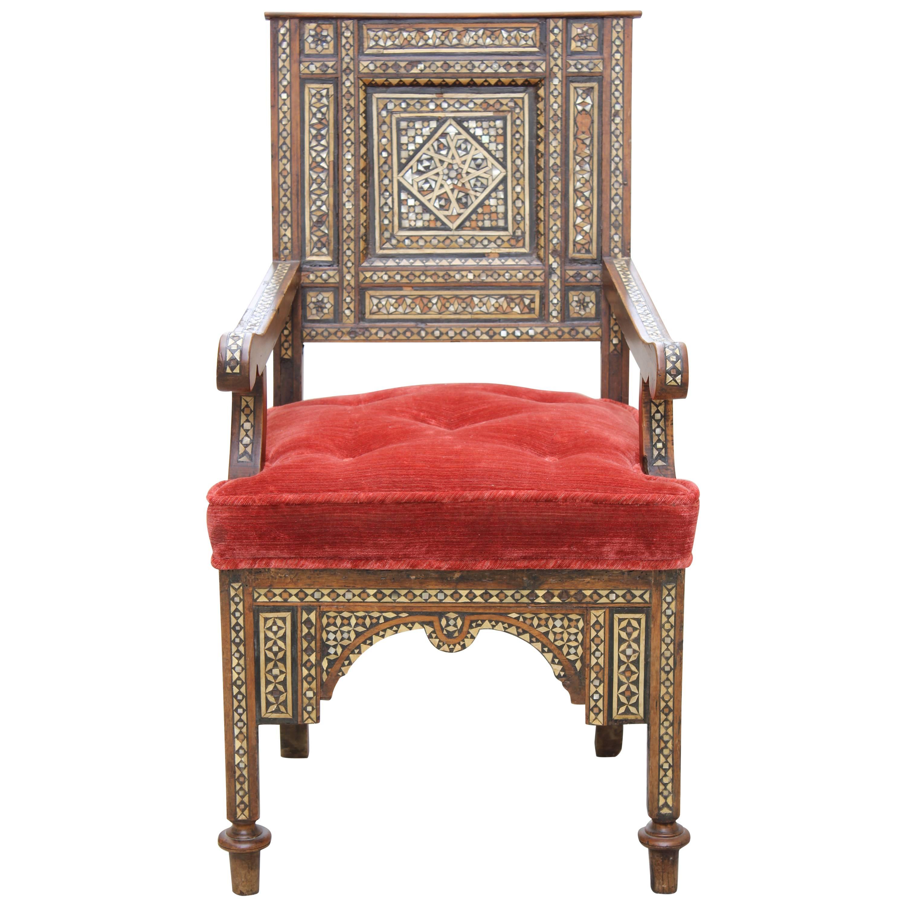 19th Century Syrian Mother-of-pearl Inlaid Armchair 
