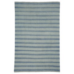 Vintage Dhurrie Rug with Light Blue Stripes and Beige Accents  Rug & Kilim