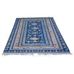 Vintage Dhurrie Rug in Navy Blue with Colorful Geometric Patterns  Rug & Kilim
