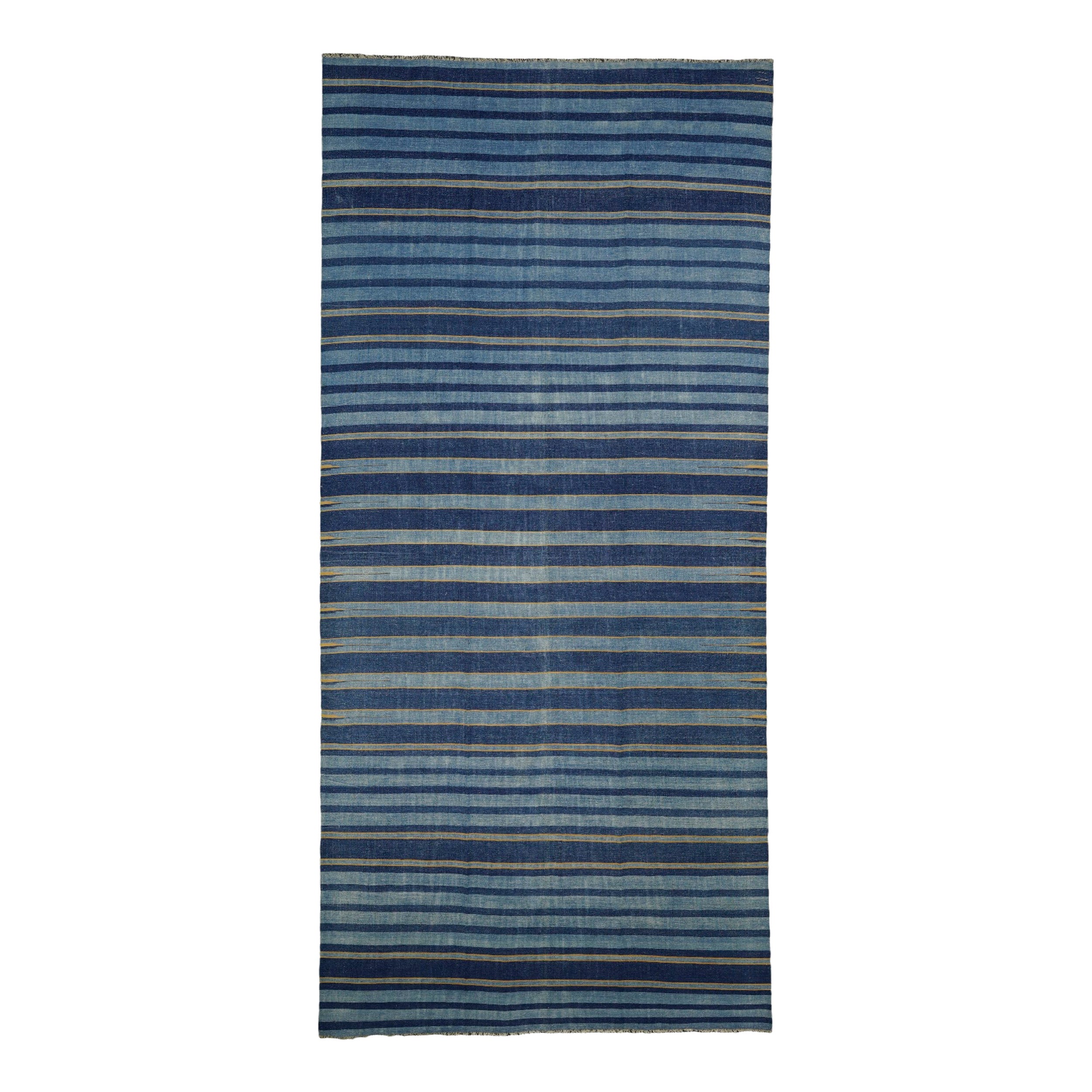 Vintage Dhurrie Runner Rug with Blue and Beige Stripes  Rug & Kilim