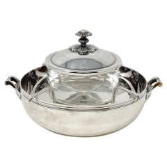 Estate French Glass & Silver-Plate Caviar Dish Signed "Christofle Co" Circa 1950
