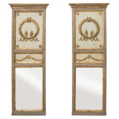 Pair of Late 19th Century French Louis XVI Style Painted Trumeau Mirrors