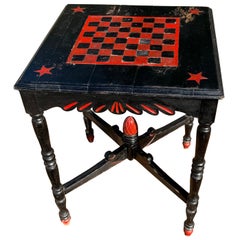 American Folk Art Carved & Painted Games Table