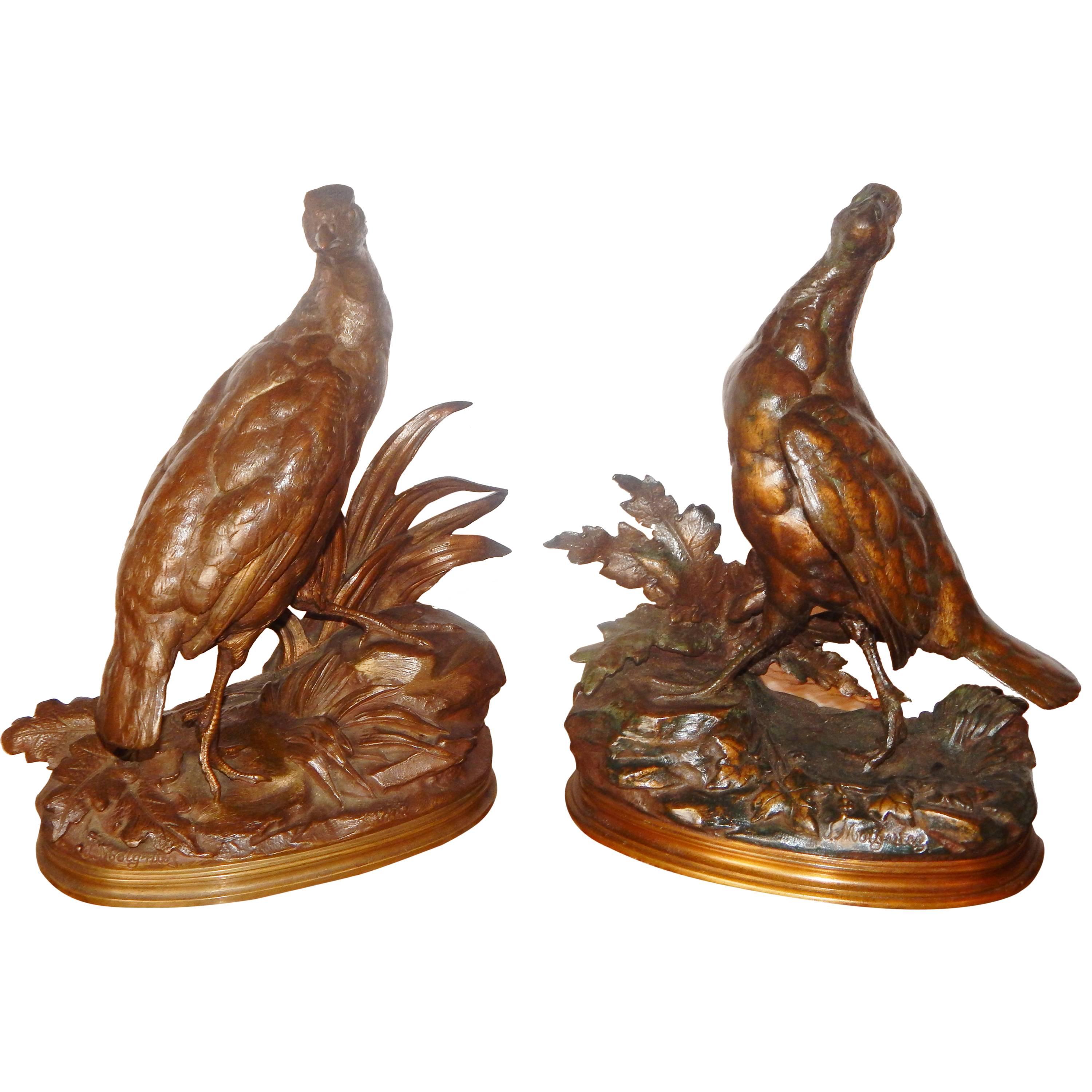 Pair of 19th Century Bronze Sculptures of Pheasants by Jules Moigniez For Sale