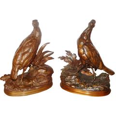 Pair of 19th Century Bronze Sculptures of Pheasants by Jules Moigniez