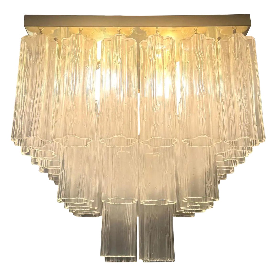 Mid Century Flush Mount Murano Glass Clear Tronchi Light Fixture