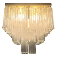 Mid Century Flush Mount Murano Glass Clear Tronchi Light Fixture