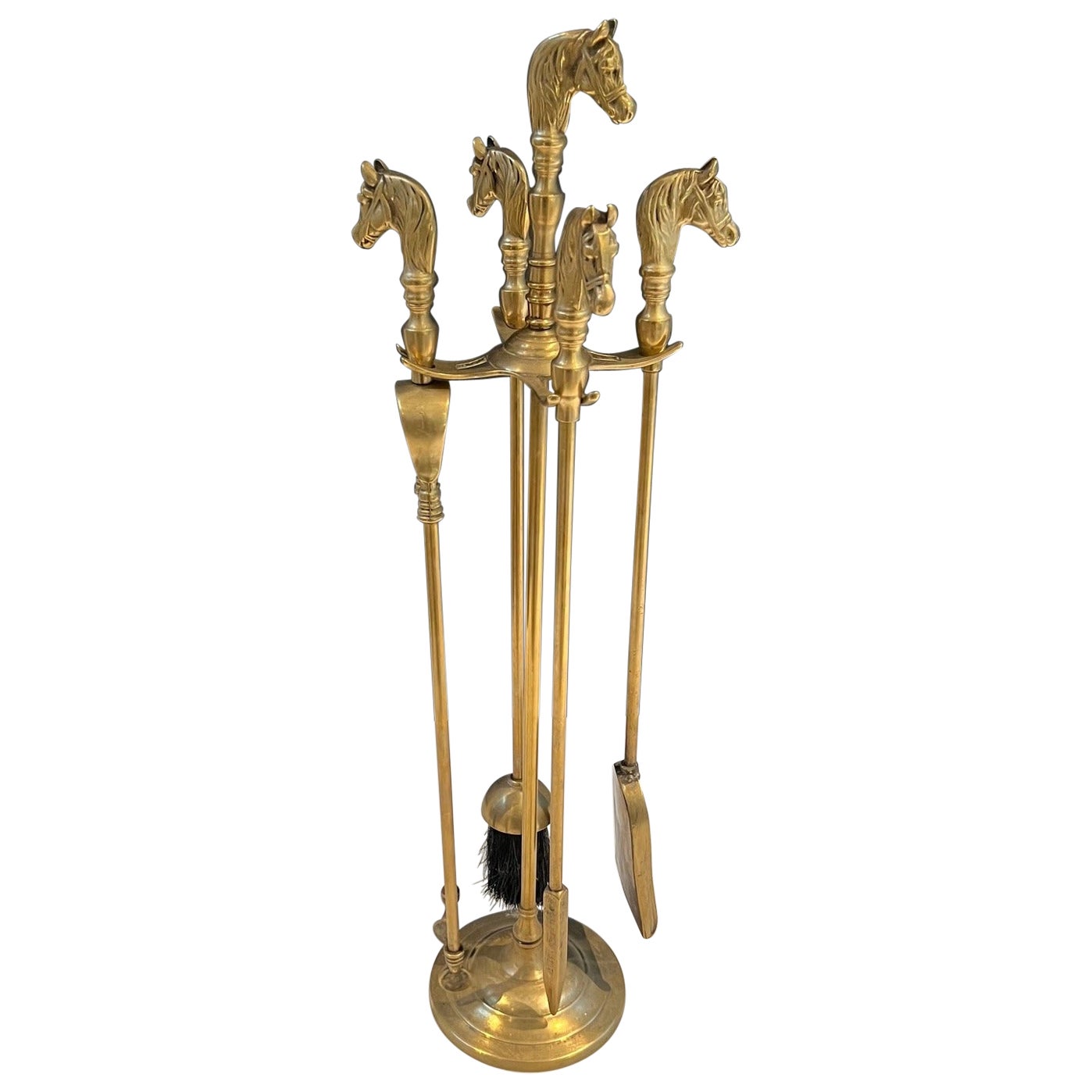 Outils de cheminée de style néoclassique en laiton pour chevaux