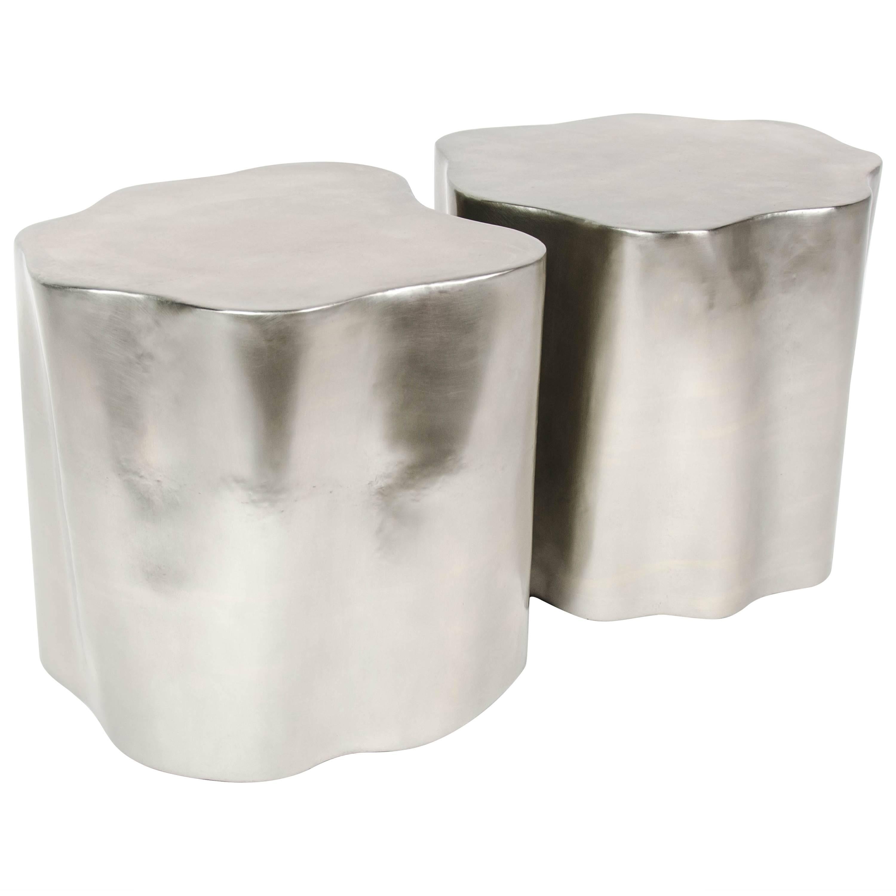 Root Drum Tables, Set of Two, White Bronze, Limited Edition, Contemporary